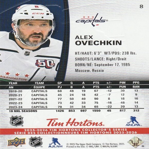 Alex Ovechkin - 2025/2026 Tim Hortons Collector's Series Card - Picture 2 of 2